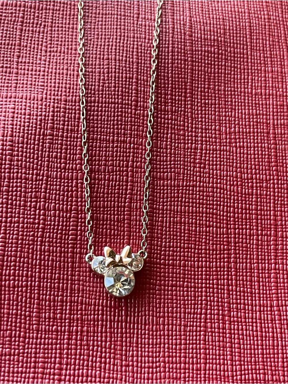 Rose Gold Plated Over Sterling Crystal Minnie-Style Pendant Necklace